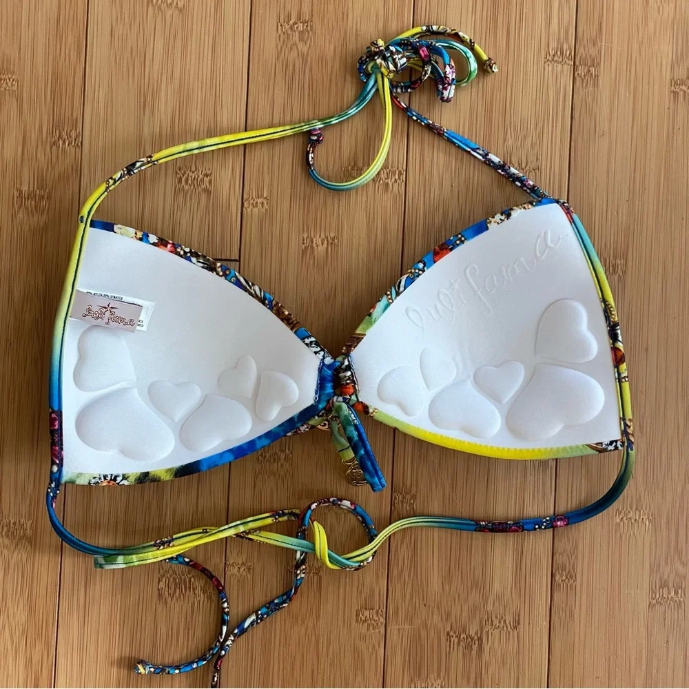 Luli Fama Blue Yellow Bikini Set with 2 Tops and 1 bottom Small - Picture 6 of 12
